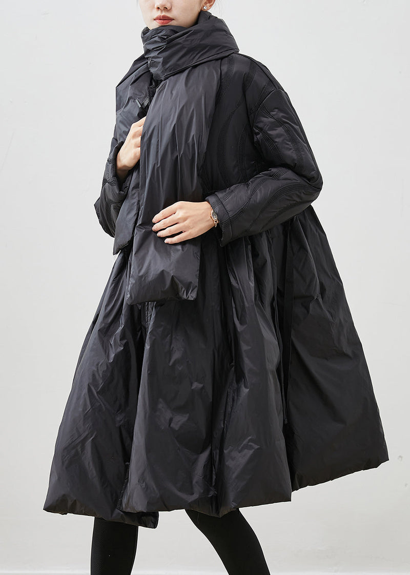 Boutique Black Ruffled Exra Large Hem Free Scarf Duck Down Puffers Jackets Winter