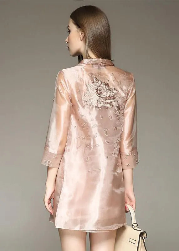 Apricot Embroideried Organza Dress and Trench Two Piece Set Outfits Spring