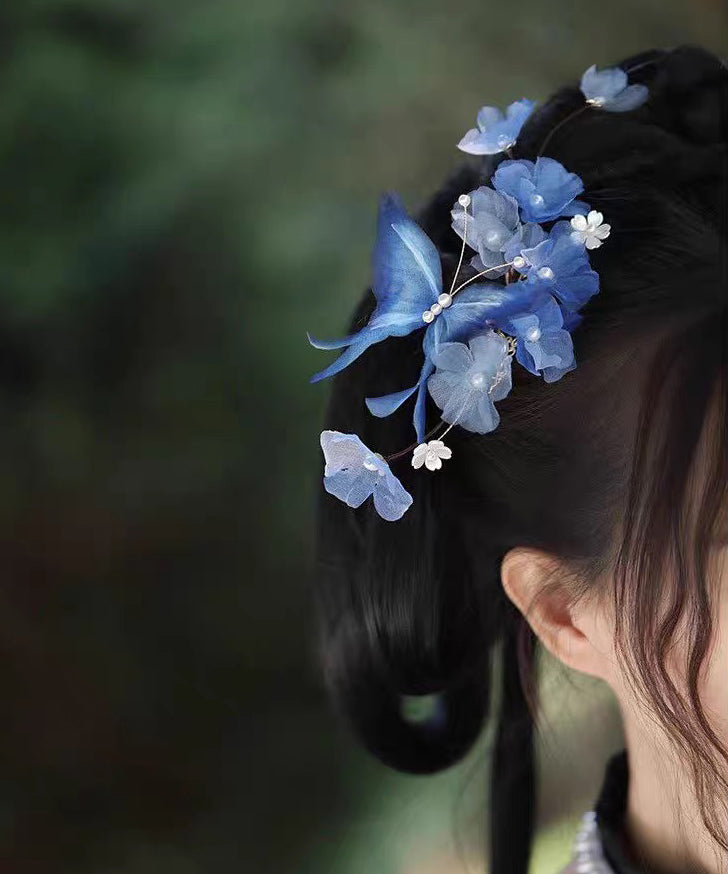Blue Alloy Pearl Butterfly Tassel Hairpin