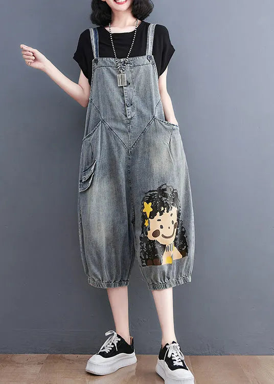 Blue Slash Neck City Girl Denim Jumpsuit Summer