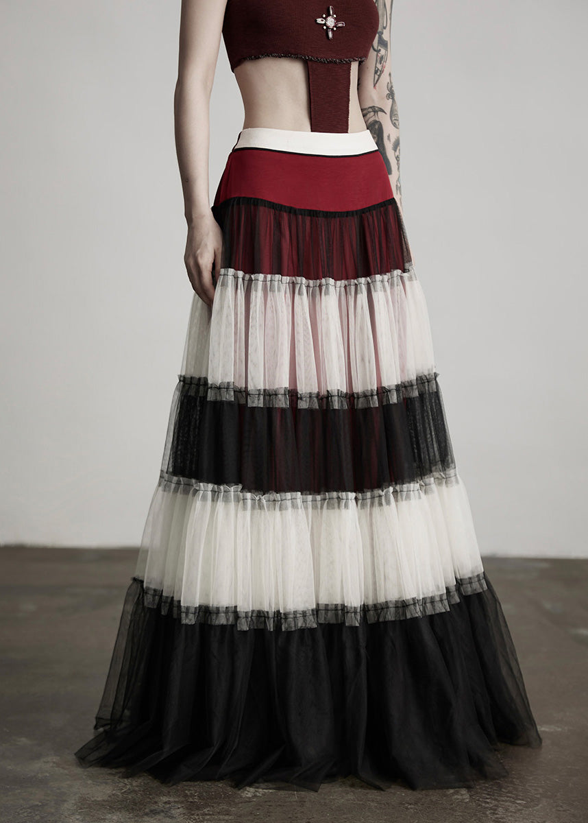 Colorblock Exra Large Hem Patchwork Tulle Skirt Spring