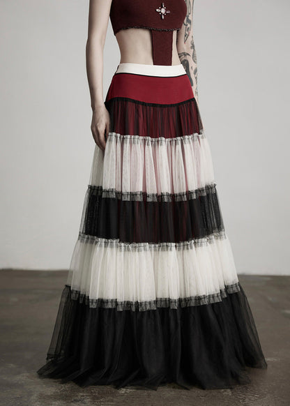 Colorblock Exra Large Hem Patchwork Tulle Skirt Spring