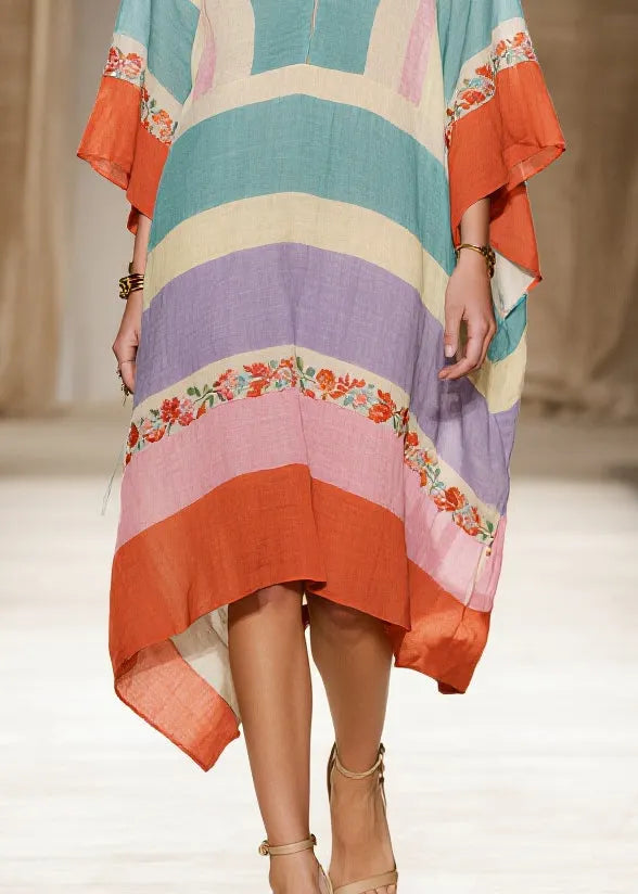 Fitted Colorblock Oversized Print Cotton Maxi Dresses Summer