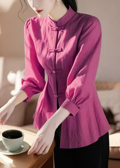 Loose Green Stand Collar Button Cotton Blouse Bracelet Sleeve Fall