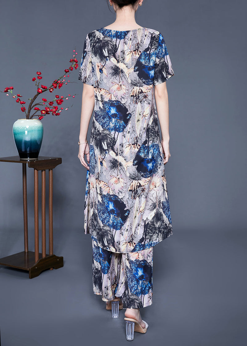 Asymmetrical Design Tie Dye Silk Two Pieces Set Summer