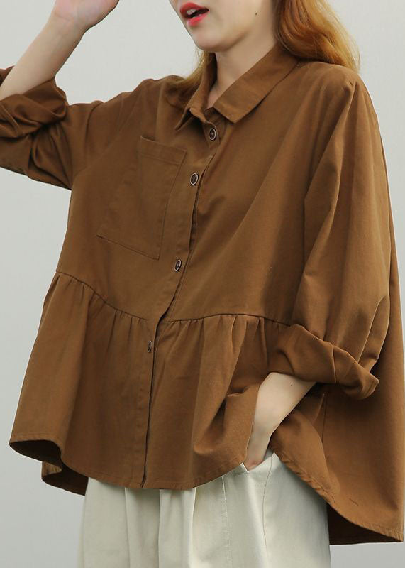 Green Oversized Patchwork Wrinkled Cotton Loose Blouse Top Long Sleeve