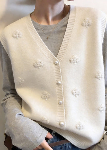 Modern Apricot V Neck Button Cotton Knit Waistcoat Sleeveless