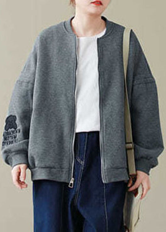 French Grey Zip Up Loose Jacket Spring