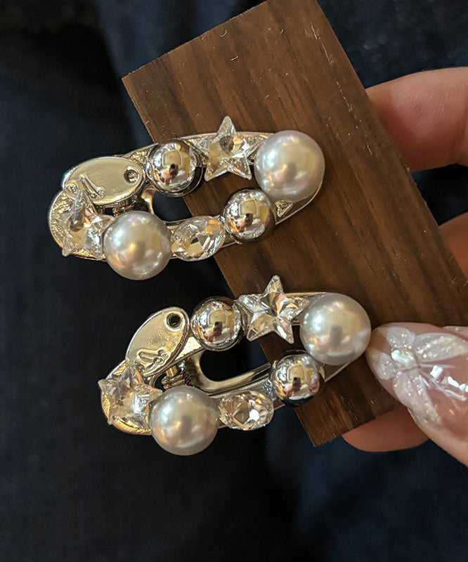 Brief Silk Metal Alloy Zircon Pearl Star a Pair Hairpin