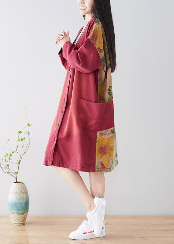French Red Pockets Coat Spring