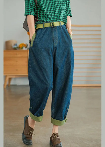 Blue Pockets Patchwork Harem Fall Pants