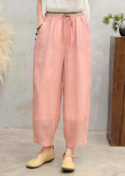 Simple Pink Oversized Linen Harem Pants Trousers Summer