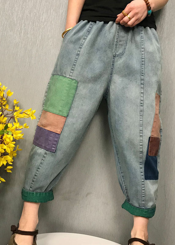 Diy Blue Patch Applique Denim Pants Spring