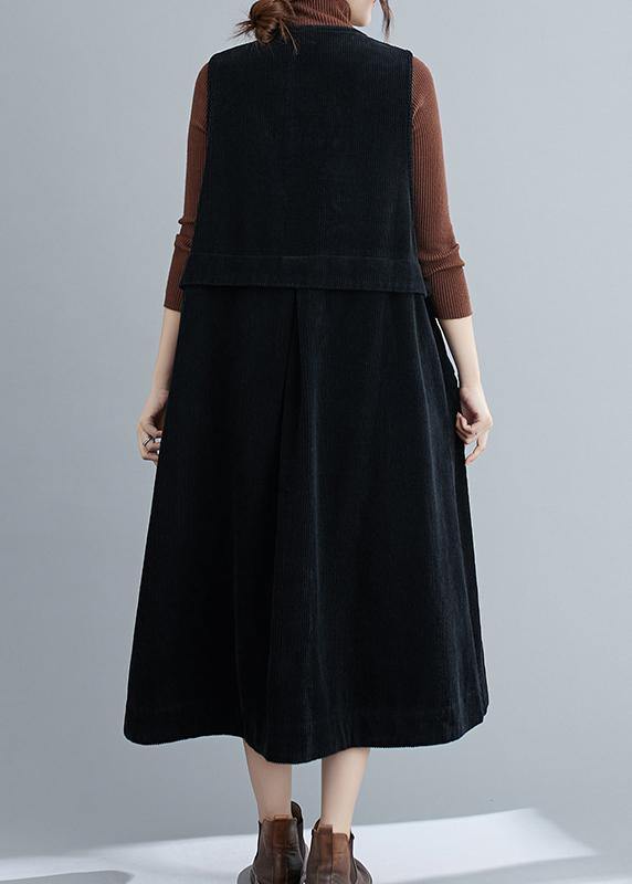 Simple Black Tunic V Neck Sleeveless Maxi Spring Dress
