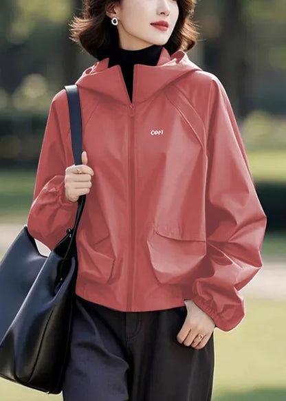 Loose Purple Hooded Zippered Cotton Coats Fall