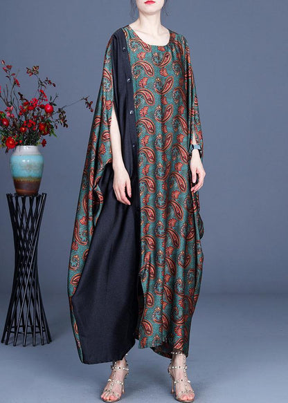 Green Print Batwing Sleeve Party Dress Summer Spring