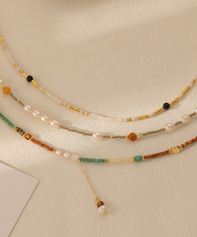 Original Design Gold Alloy Pearl Beading Baby's Breath Pendant Necklace