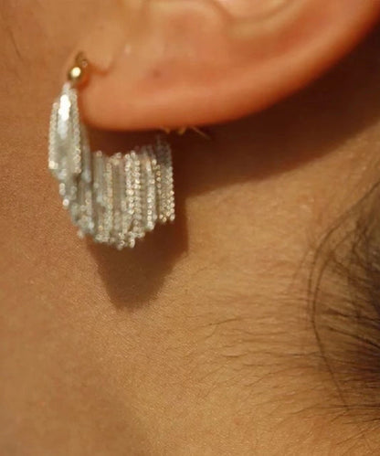 White Copper Overgild Tassel Hoop Earrings