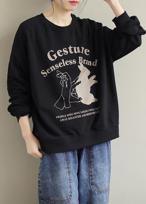 O Neck Spring Shirts Black Letter Blouses