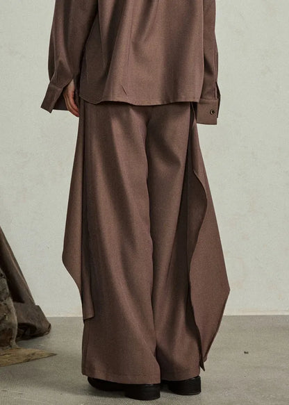 Coffee Pockets High Waist Cotton Pants Skirt Asymmetrical
