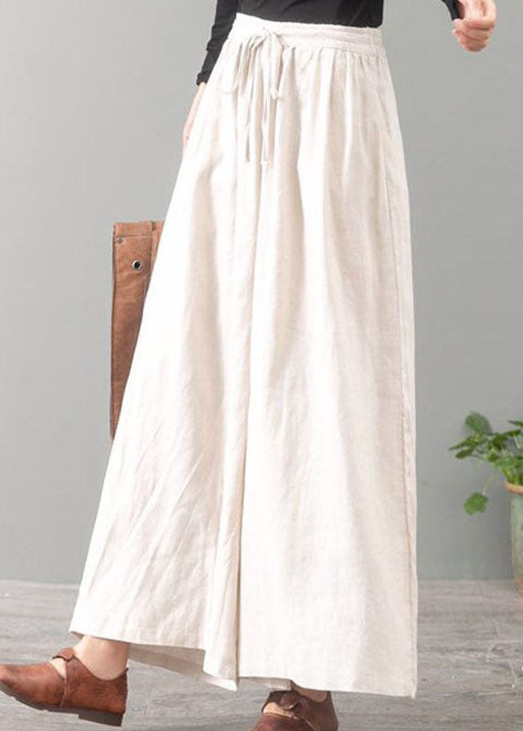 White Cinched Pockets Wide Leg Pants Spring