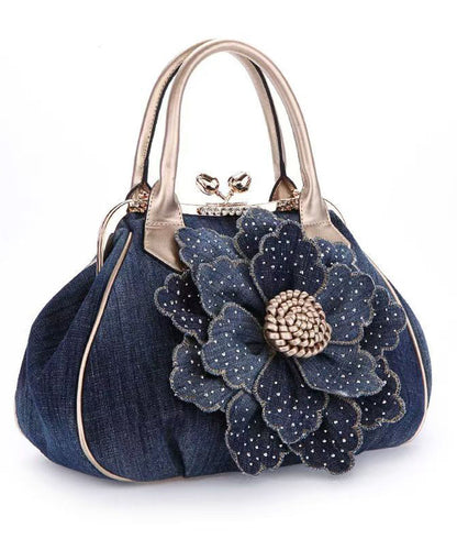 New Blue Flower Denim Satchel Bag Handbag
