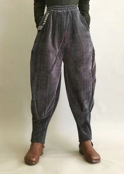 Loose Black Pockets Corduroy High Waist Warm Fleece Lantern Pants Winter