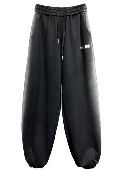 And Comfortable Black Elastic Waist Warm Fleece Beam Pants Winter