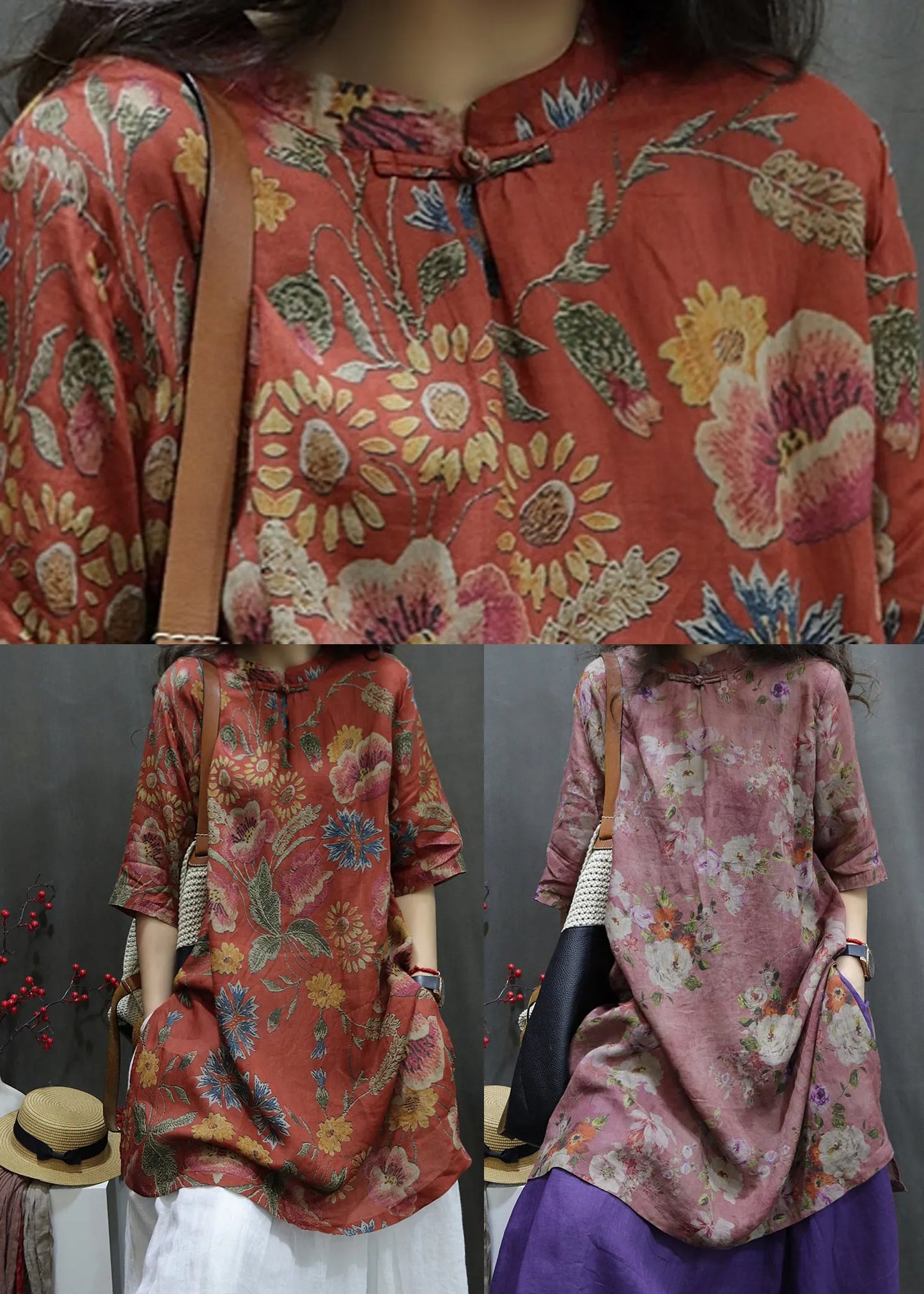 Purple Side Open Button Maxi Linen Shirt Summer
