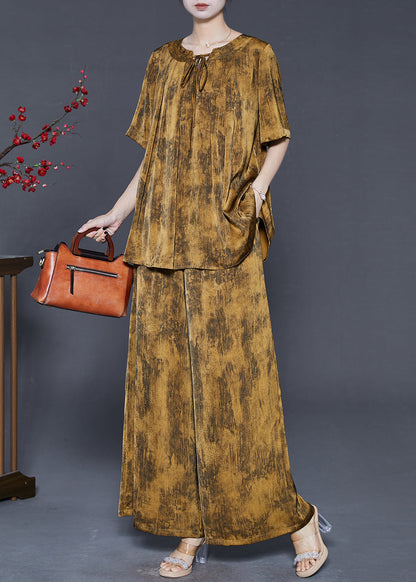 Brown Oversized Tie Dye Silk Two Piece Set Summer
