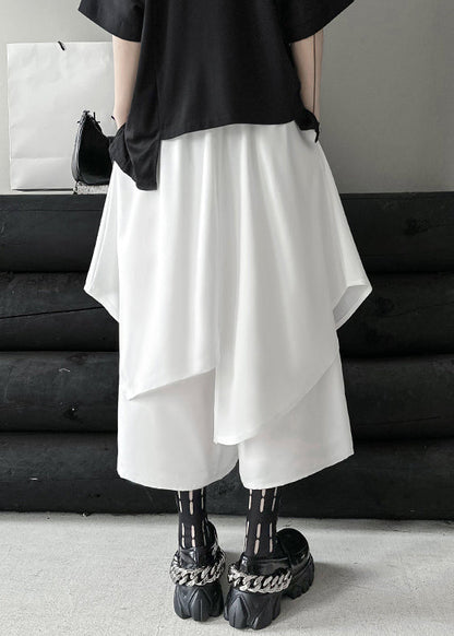 White Asymmetrical Elastic Waist Patchwork Cotton Pants Skirt Fall