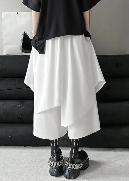 White Asymmetrical Elastic Waist Patchwork Cotton Pants Skirt Fall