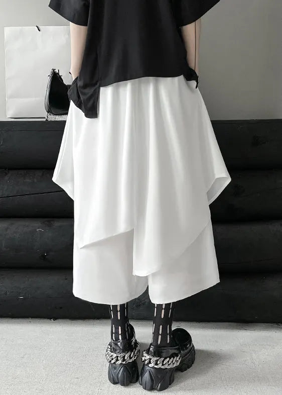 White Asymmetrical Elastic Waist Patchwork Cotton Pants Skirt Fall