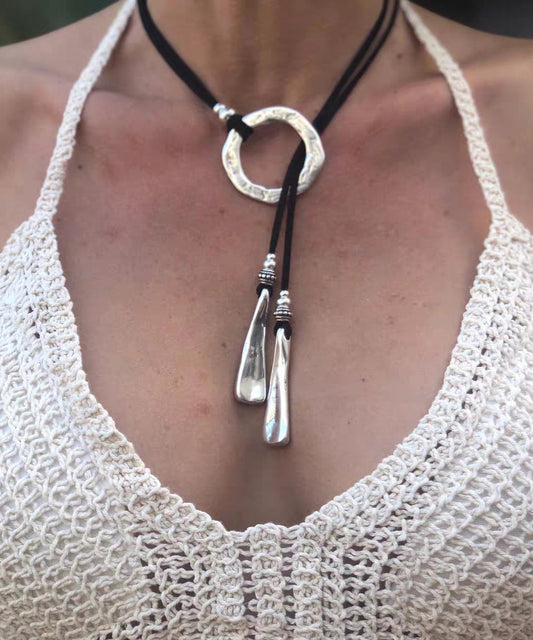 Silk Leather Alloy Pendant Necklace