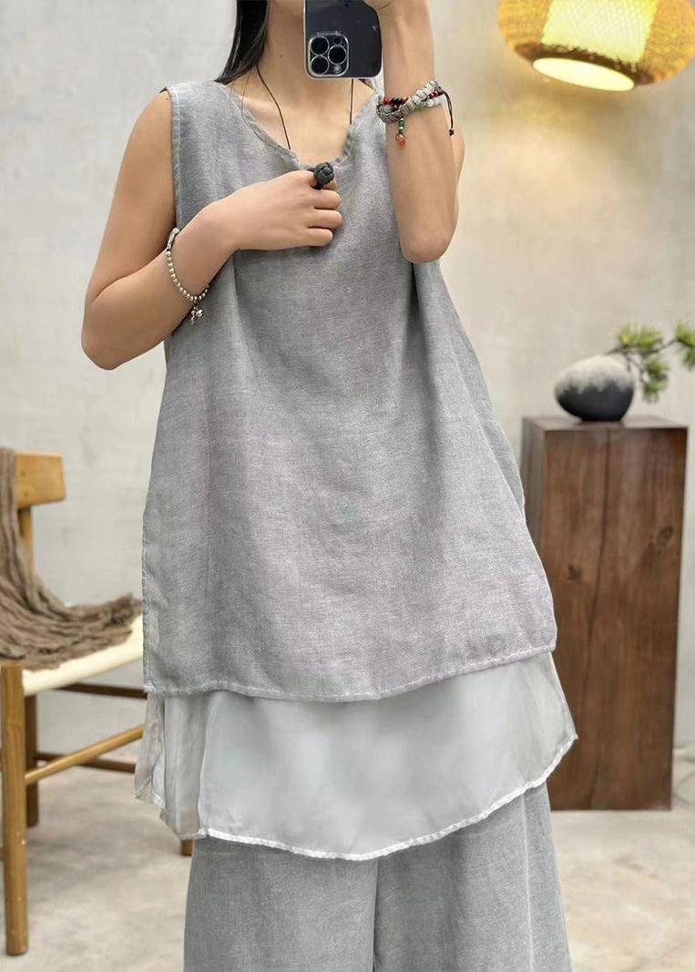 Art Grey Side Open Cotton Tank Summer