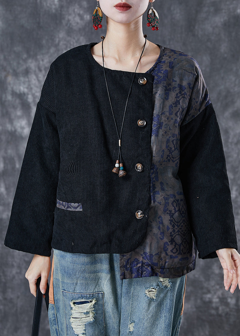 Black Asymmetrical Patchwork Fine Cotton Filled Coats Winter