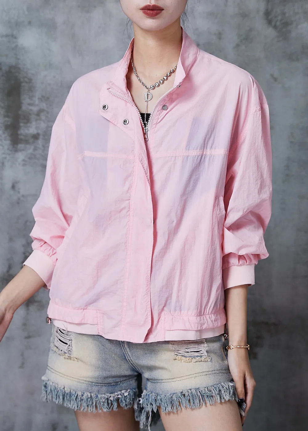 Pink Spandex Upf 50+ Coat Jacket Drawstring Summer