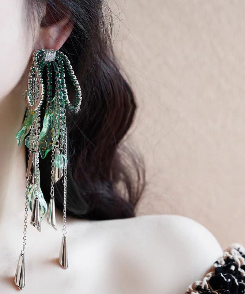 Copper Acrylic Zircon Tassel Drop Earrings