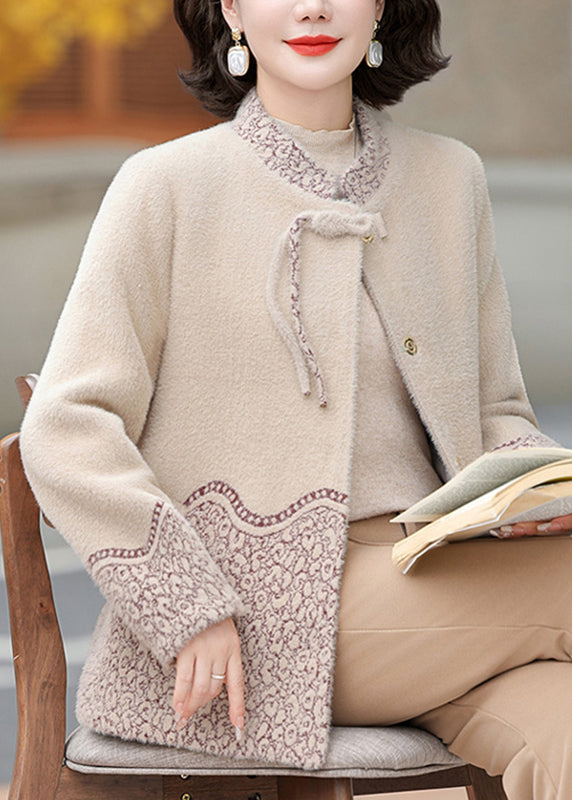 Beige Patchwork Tassel Mink Velvet Coats Fall