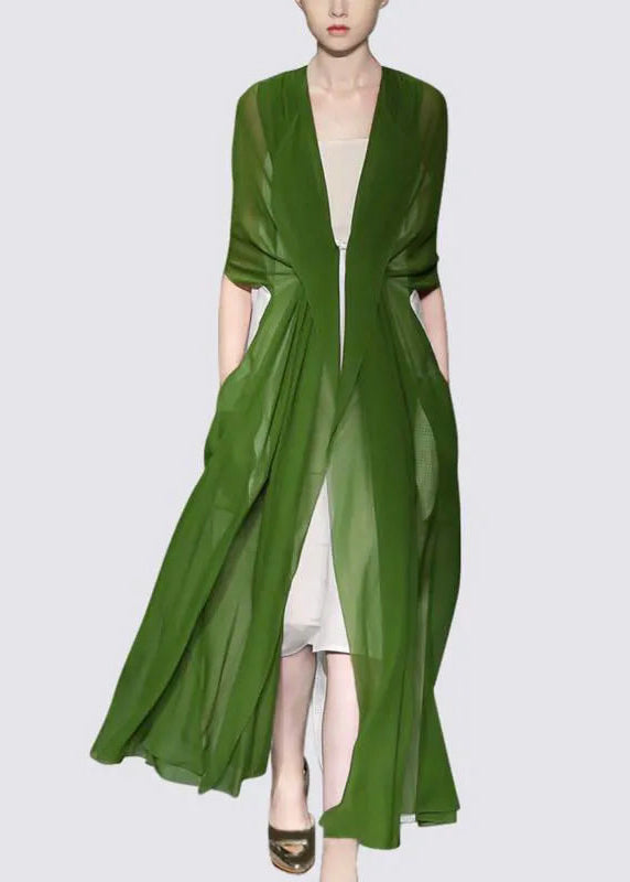 Italian Green Silk Dress Long Sleeves Summer