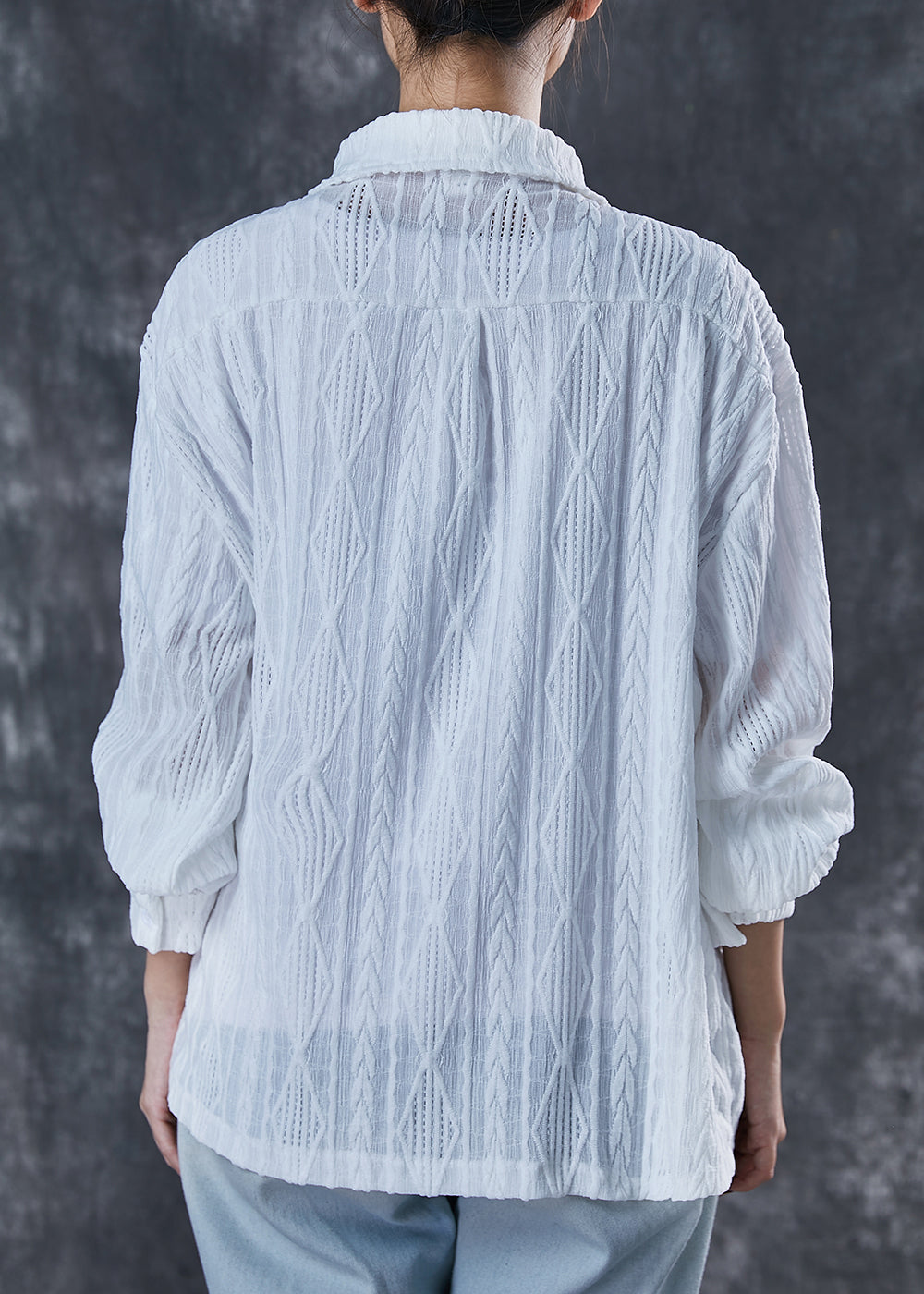 White Asymmetrical Lace Up Cotton Blouses Spring