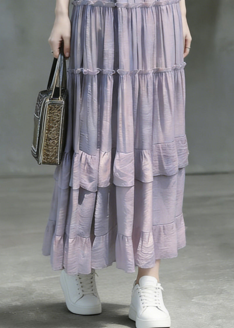 Art Purple Ruffled Patchwork Maxi Skirts