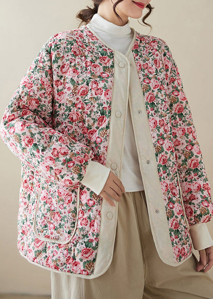 Pink Pockets Print Fine Cotton Filled Jacket Winter