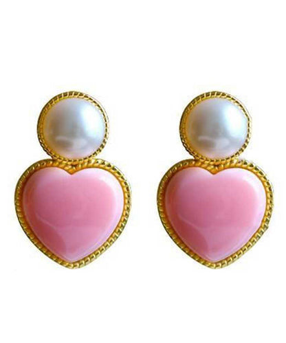 Pink Sterling Silver Overgild Love Pearl Stud Earrings