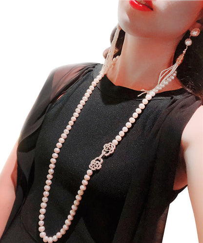 Natural Sterling Silver White Long Pearl Necklace Wedding