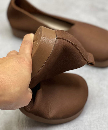 Chocolate Flat Shoes for Cowhide Leather Flat Feet Shoes