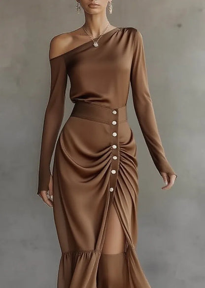 Italian Brown Top and Skirts Chiffon Two Pieces Set Spring