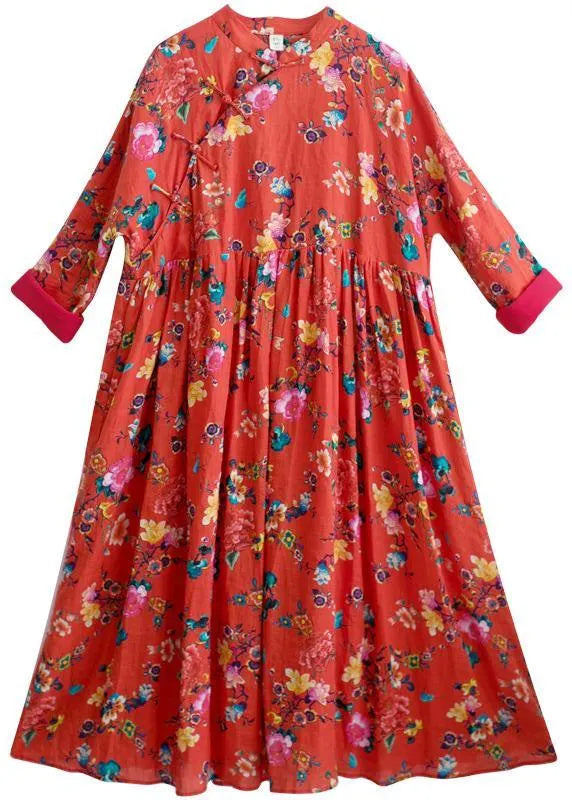 Style Stand Spring Clothes for Design Red Print Dresses