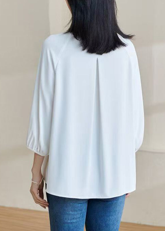 White Wrinkled Patchwork Top Lantern Sleeve