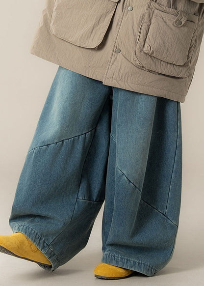 Blue High Waist Patchwork Wide Leg Pants Spring